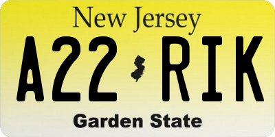 NJ license plate A22RIK