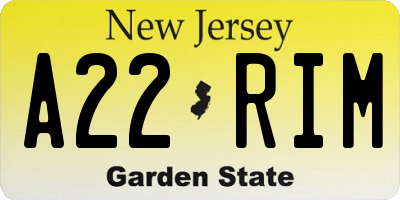 NJ license plate A22RIM