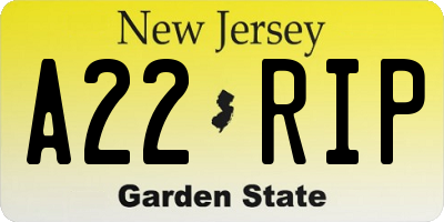 NJ license plate A22RIP