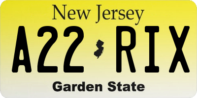 NJ license plate A22RIX
