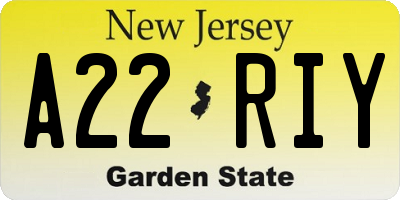 NJ license plate A22RIY