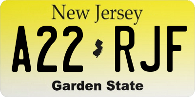NJ license plate A22RJF