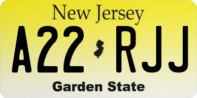 NJ license plate A22RJJ