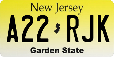 NJ license plate A22RJK