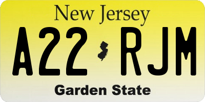 NJ license plate A22RJM