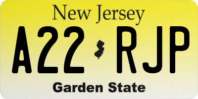 NJ license plate A22RJP