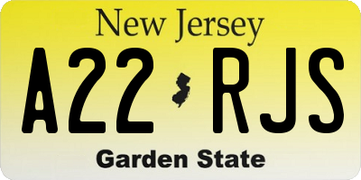 NJ license plate A22RJS