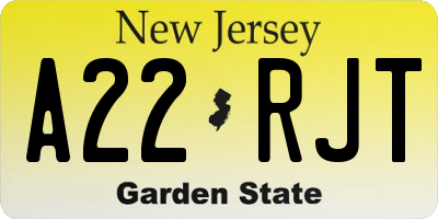 NJ license plate A22RJT