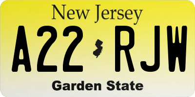 NJ license plate A22RJW