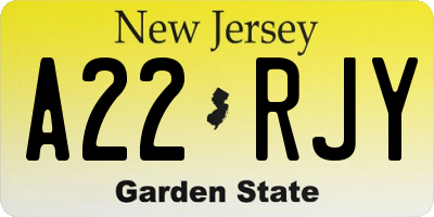 NJ license plate A22RJY