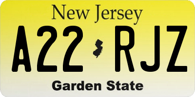 NJ license plate A22RJZ