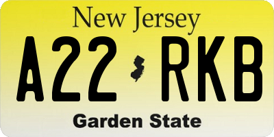 NJ license plate A22RKB