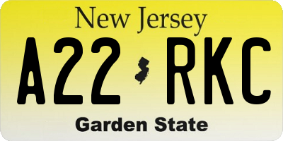 NJ license plate A22RKC