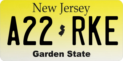 NJ license plate A22RKE