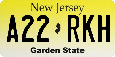 NJ license plate A22RKH
