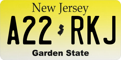 NJ license plate A22RKJ
