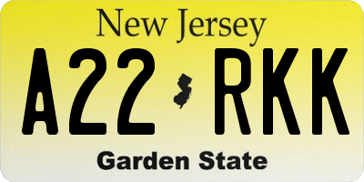 NJ license plate A22RKK