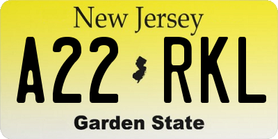 NJ license plate A22RKL