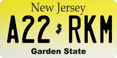 NJ license plate A22RKM