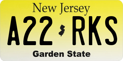 NJ license plate A22RKS