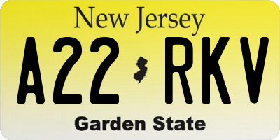 NJ license plate A22RKV