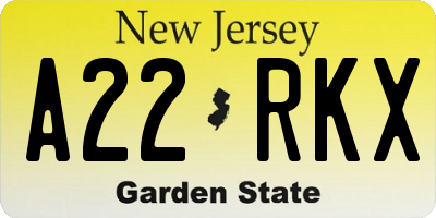 NJ license plate A22RKX