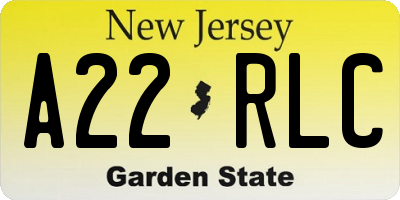 NJ license plate A22RLC