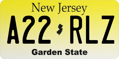 NJ license plate A22RLZ
