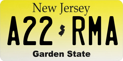 NJ license plate A22RMA
