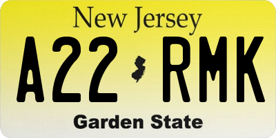 NJ license plate A22RMK