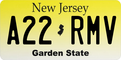 NJ license plate A22RMV