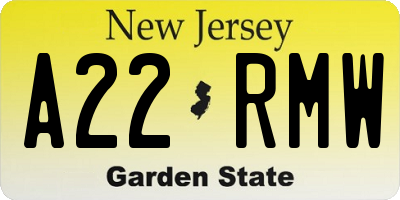 NJ license plate A22RMW
