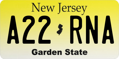 NJ license plate A22RNA