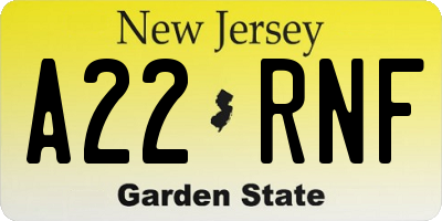 NJ license plate A22RNF