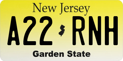 NJ license plate A22RNH
