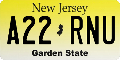 NJ license plate A22RNU