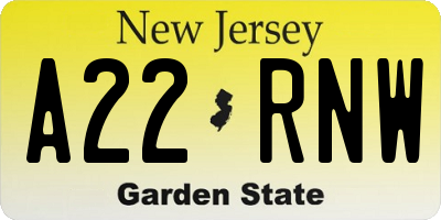 NJ license plate A22RNW