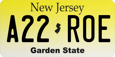 NJ license plate A22ROE