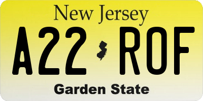 NJ license plate A22ROF