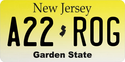 NJ license plate A22ROG