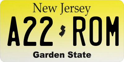 NJ license plate A22ROM
