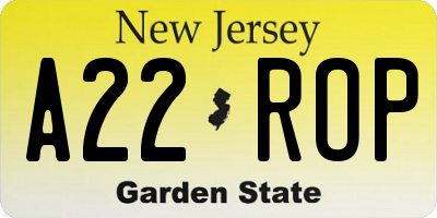 NJ license plate A22ROP