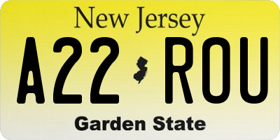 NJ license plate A22ROU