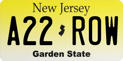 NJ license plate A22ROW