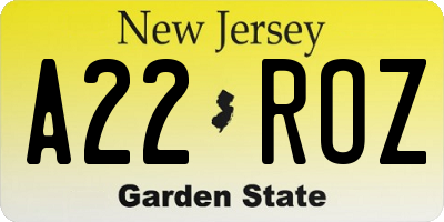 NJ license plate A22ROZ