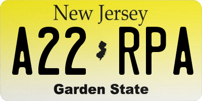 NJ license plate A22RPA