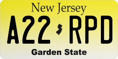 NJ license plate A22RPD