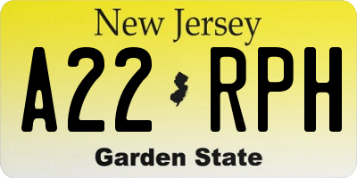 NJ license plate A22RPH