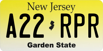 NJ license plate A22RPR