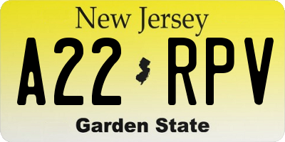 NJ license plate A22RPV